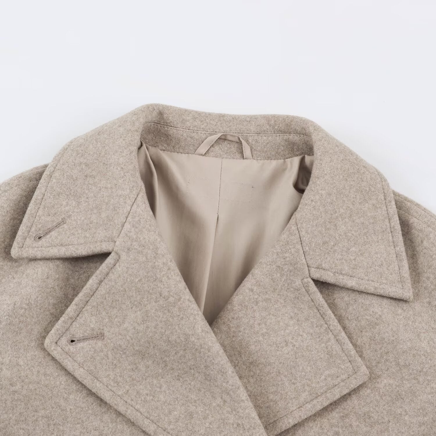 Women Mid-Length Wool Blend Double-Breasted Coat with Wide Lapels and Side Pockets Chichicherry