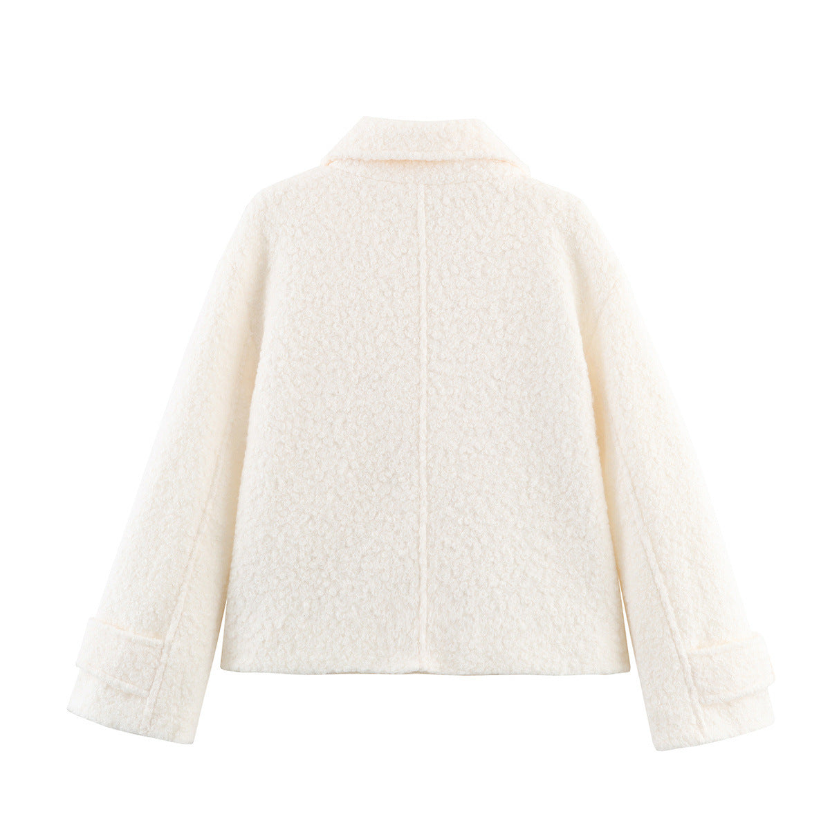 Ladies Boxy Boucle Double-Breasted Coat with Shirt Collar and Flap Pockets Chichicherry
