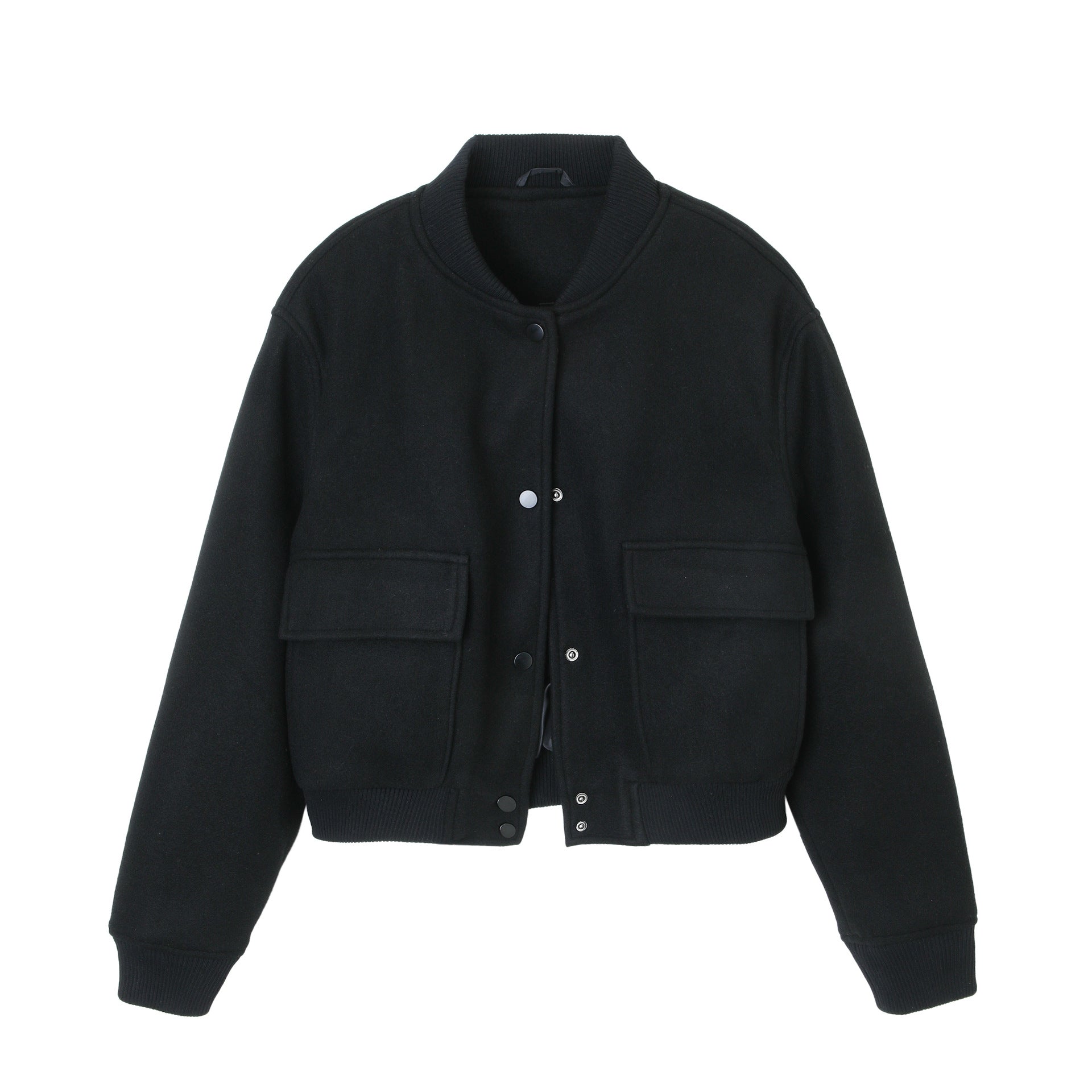 Women's short wool bomber jacket with patch pockets and ribbed cuffs Chichicherry