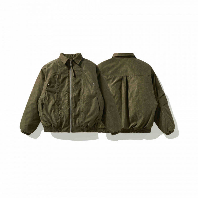 Men's lightly padded canvas field jacket with shirt collar, concealed seam detail appearance, and elastic waistband Chichicherry