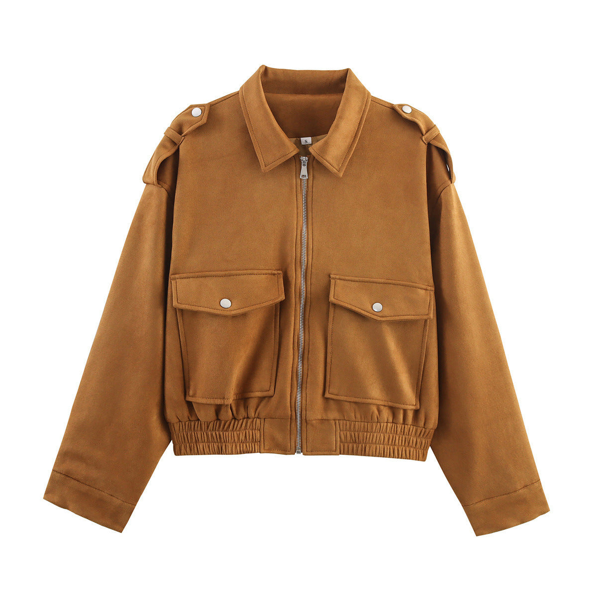 Women's short jacket in utility bomber style with flap pockets, shoulder epaulets, and elastic hem Chichicherry