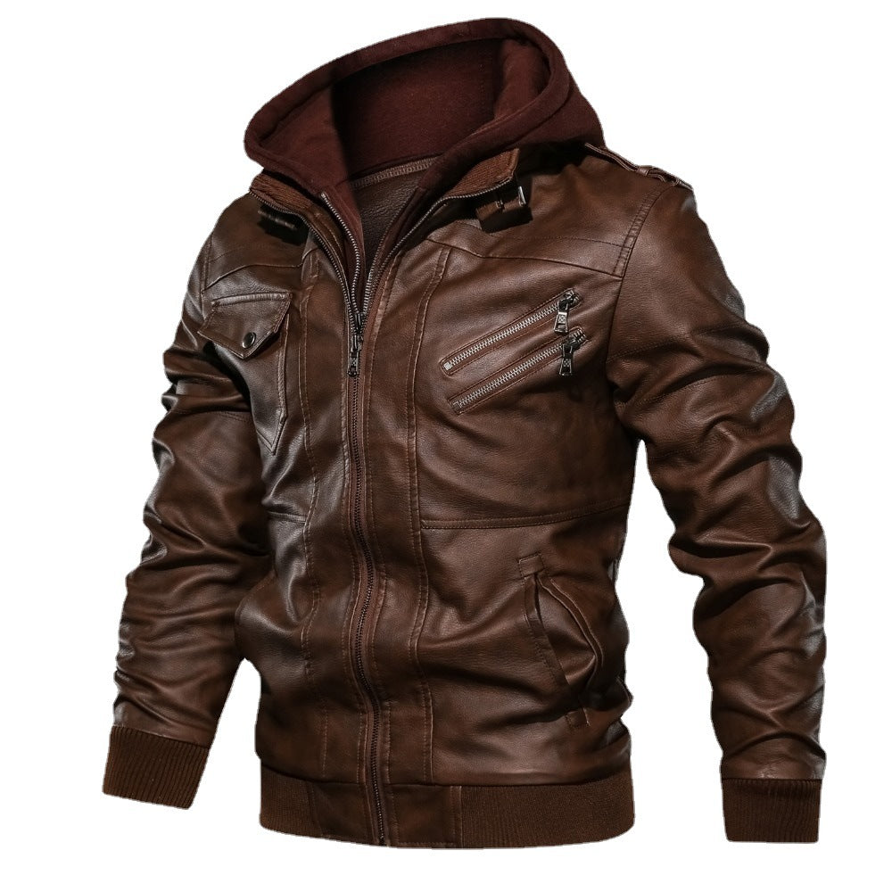 Men's pilot blouson made of synthetic leather with integrated hood insert and zipper details Chichicherry