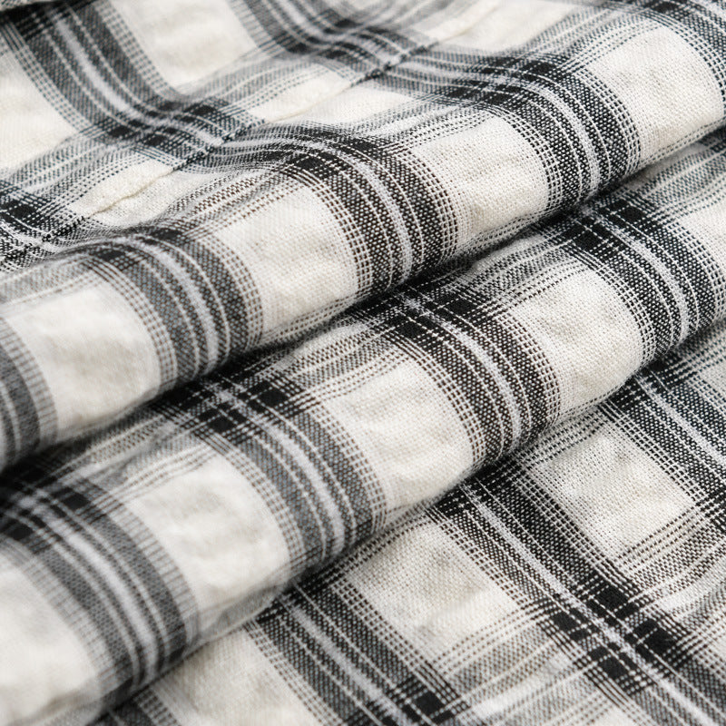 Men's Lightweight Checkered Cotton Overshirt with Soft-Crinkle Structure, Chest Pocket, and Relaxed Fit Chichicherry
