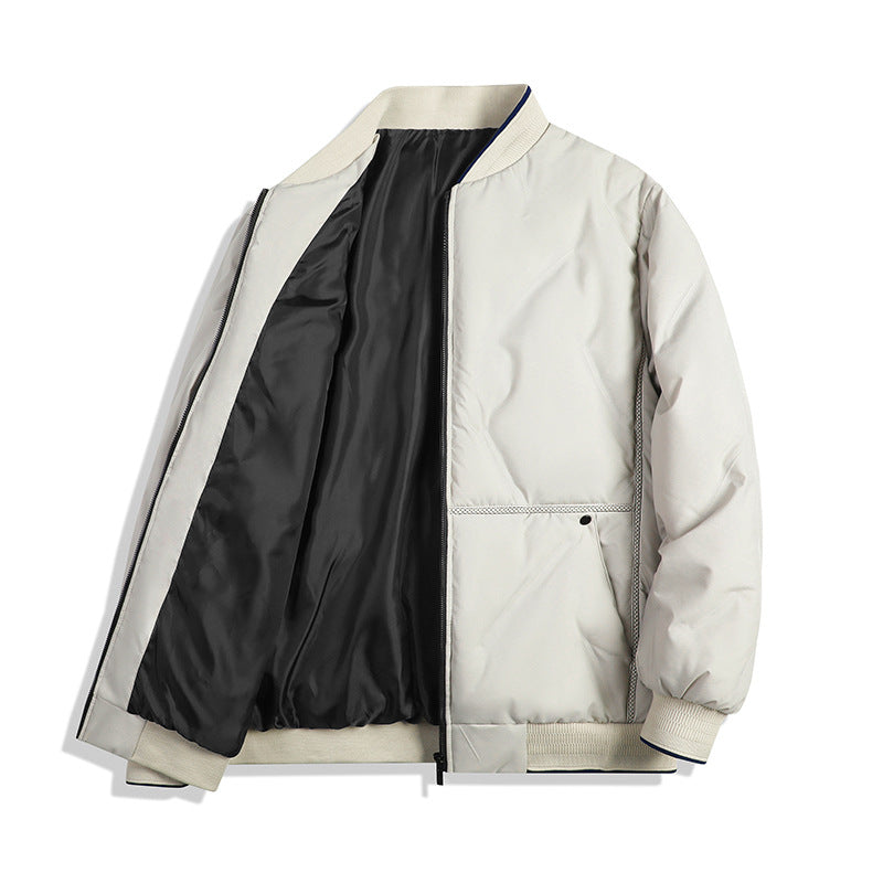 Men's Minimalist Thermal Bomber Jacket with Smooth Lining and Concealed Zipper Placket Chichicherry