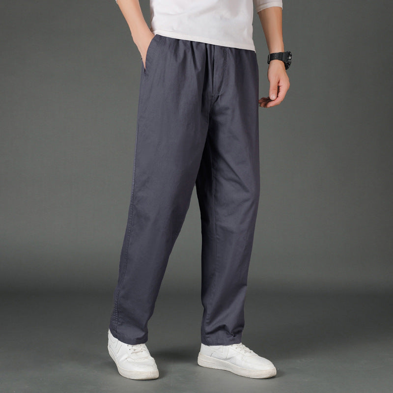 Men's Wide Cotton Chino Pants in Relaxed Fit with Elastic Comfort Waistband & Concealed Side Pockets Chichicherry