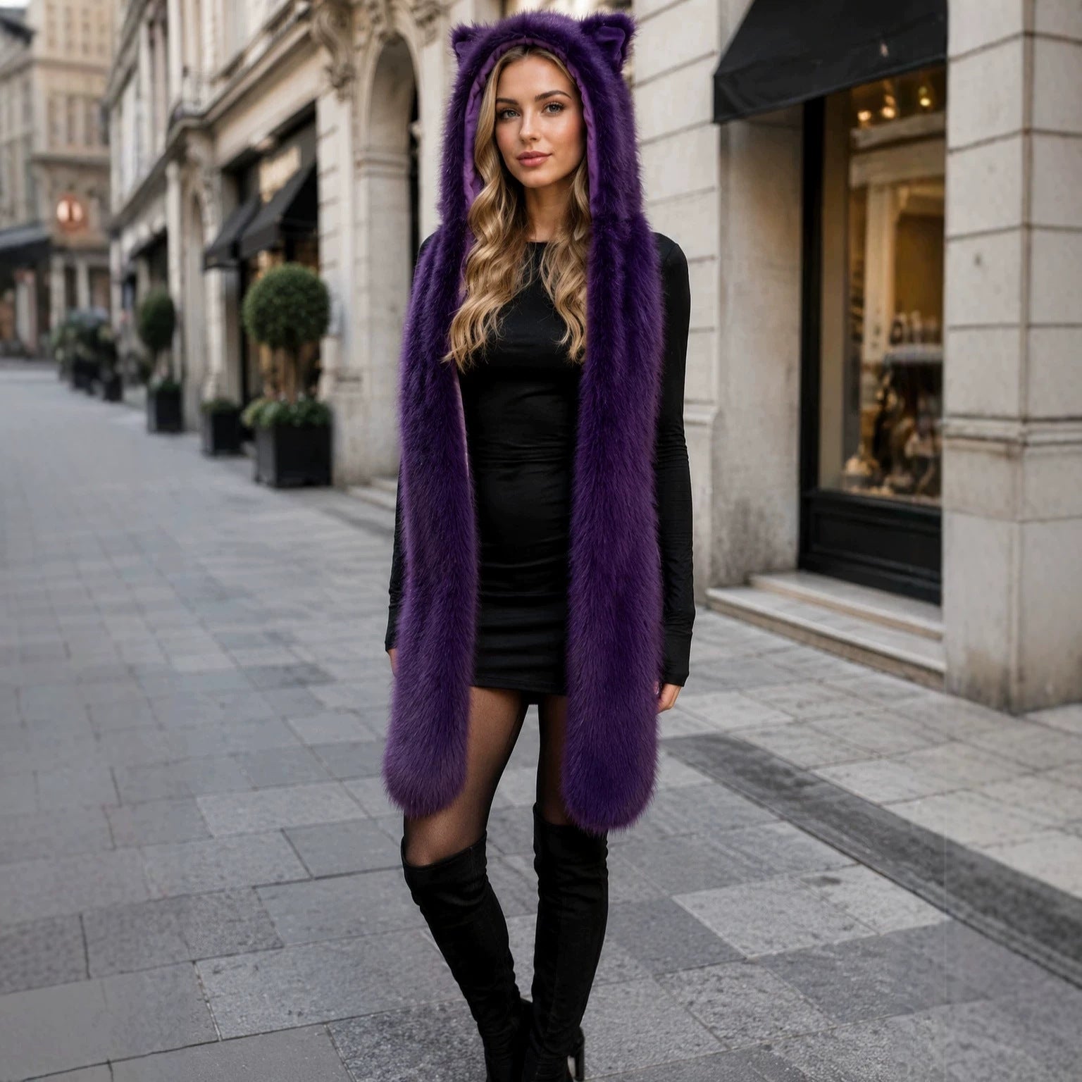 Women's hooded scarf with bear ears and integrated loop scarf Chichicherry
