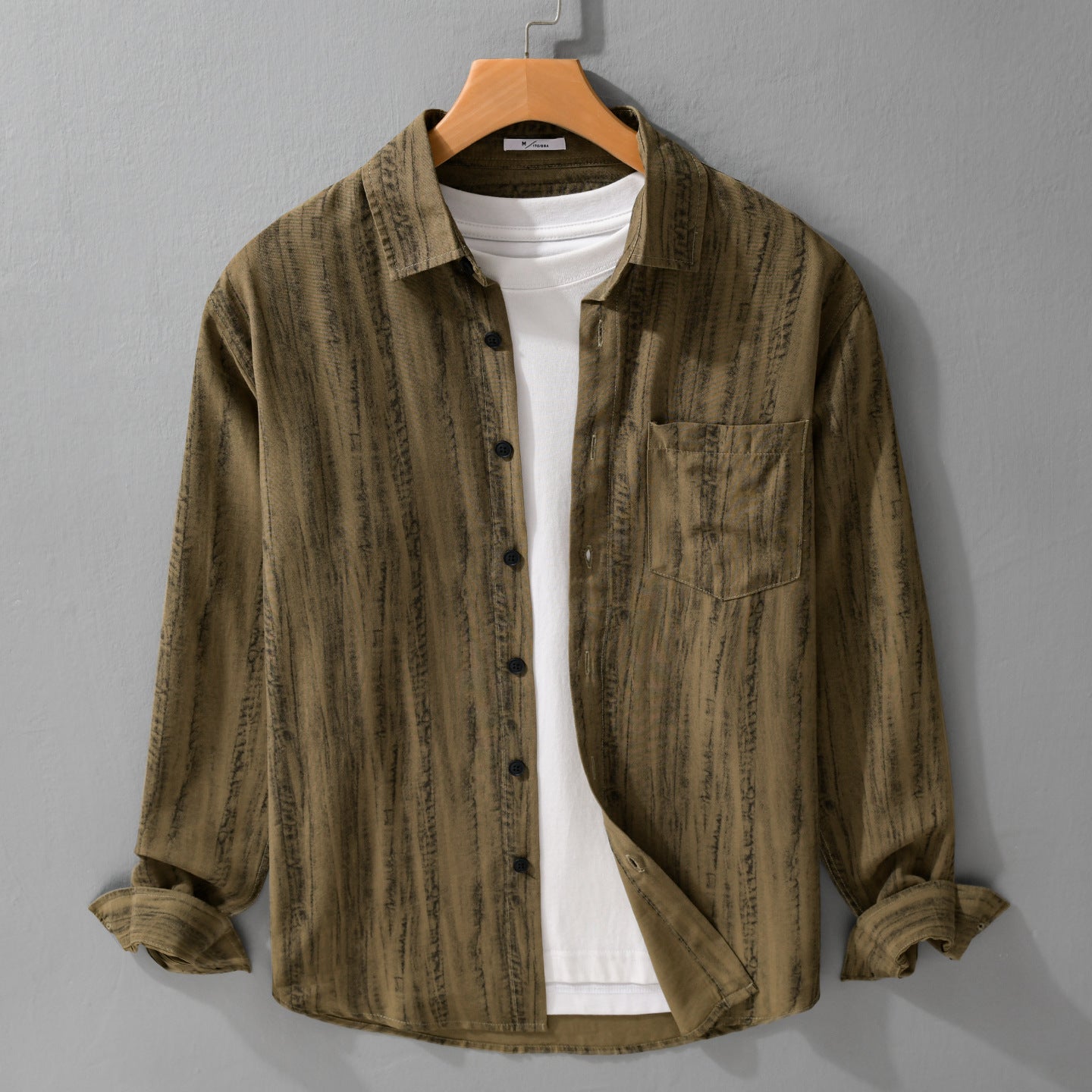 Men's Lightweight Layering Shirt made of Cotton Blend with Chest Pocket and Subtle Stripe Relief Chichicherry