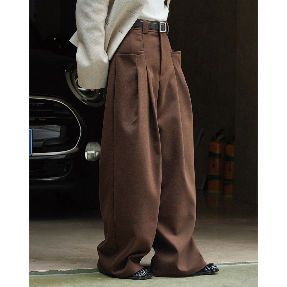 Women High-waisted Pleated Trousers with Voluminous Balloon Silhouette and Side Pockets Chichicherry
