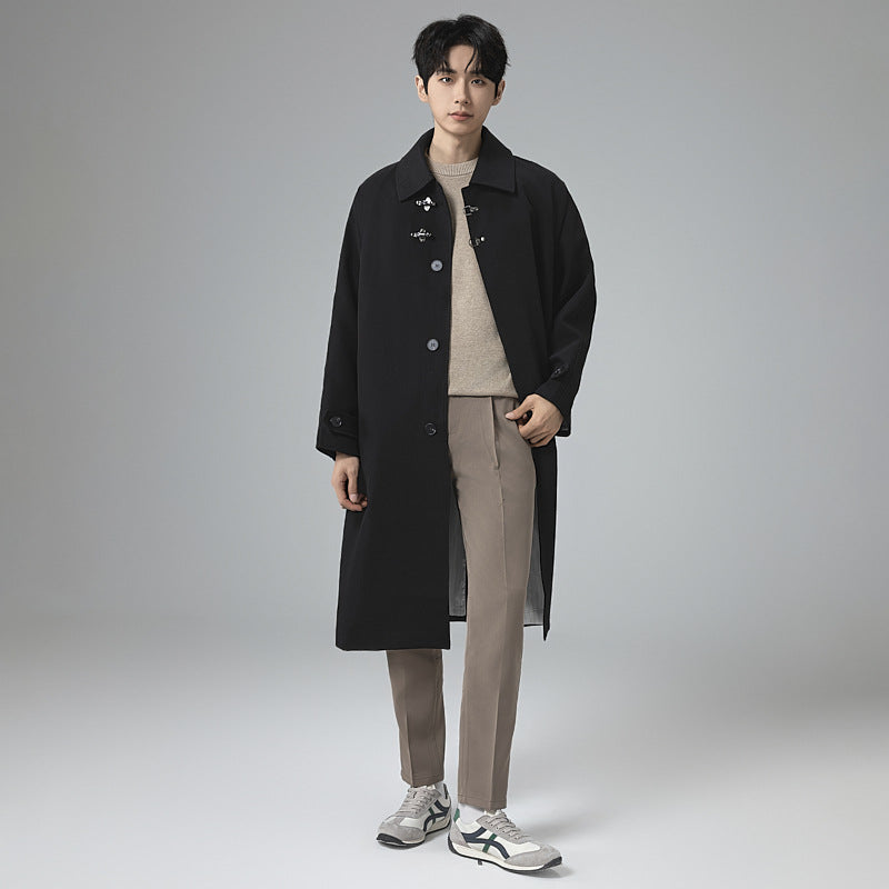 Men's long-cut coat in modern duffle style with toggle fastenings and striped interior lining Chichicherry