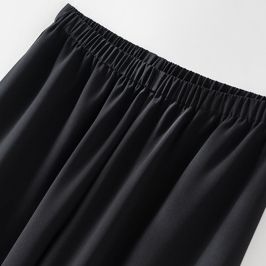 Women's Wide Satin Pants with Comfort Waistband and Flowing Silhouette Chichicherry