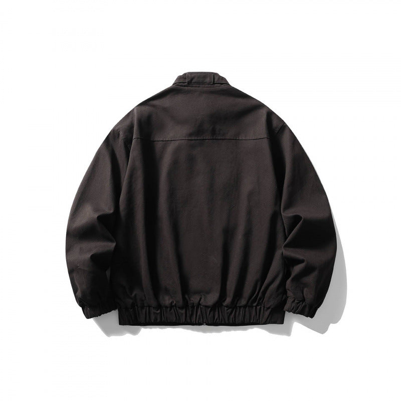 Men's short blazer in a minimalist worker look made of heavy canvas with stand-up collar Chichicherry