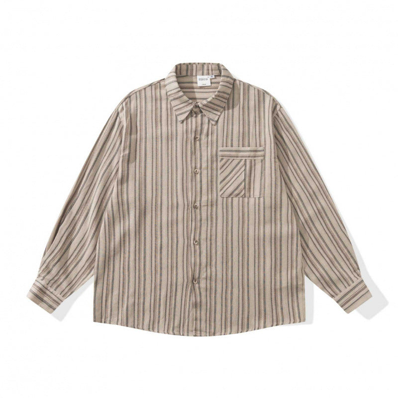 Unisex Oversize-Longsleeve Shirt with Vertical Striped Pattern and Chest Pocket Chichicherry