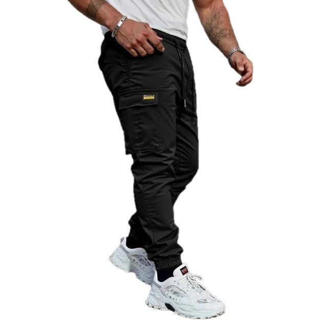 Men's Tapered Cargo Jogging Pants with Elastic Waistband, Drawstring, and Multiple Pockets Chichicherry
