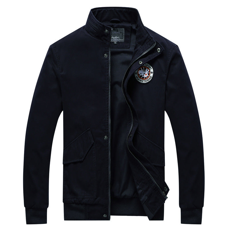 Men's Canvas Field Jacket in Bomber Style with Stand-up Collar, Flap Pockets and Elastic Cuffs Chichicherry