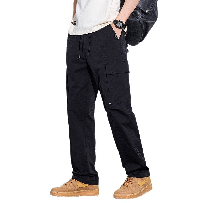 Men's Lightweight Cargo Casual Trousers with Drawstring, Multi-Pockets and Straight Cut Chichicherry