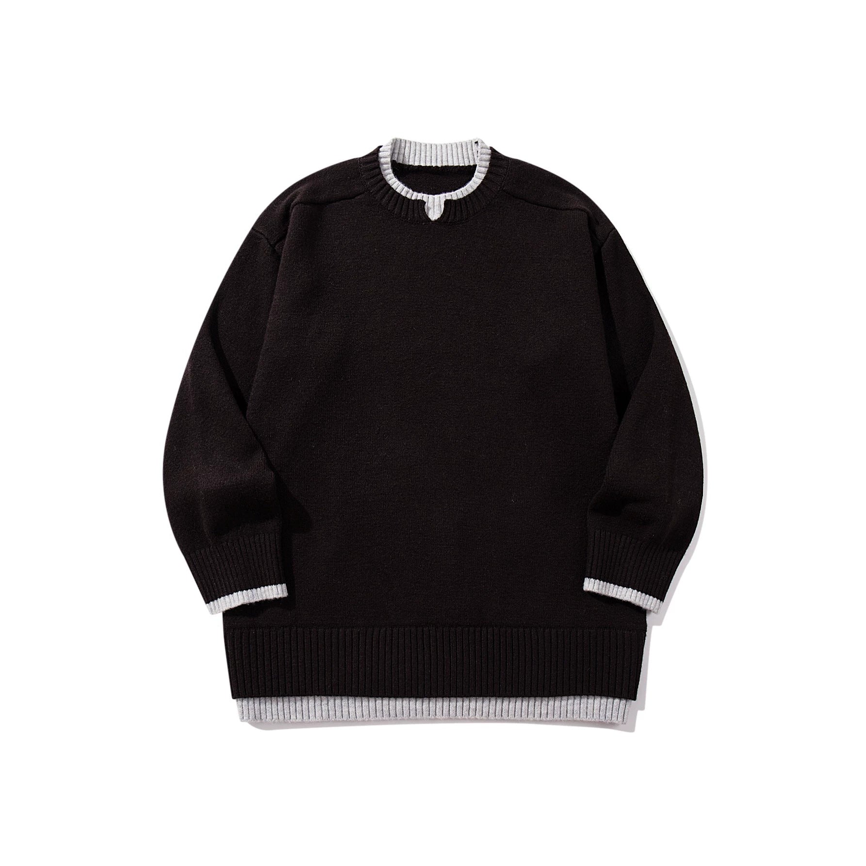 Ladies Oversize Knit Sweater with Contrasting Ribbed Collar and Extended Hem Chichicherry