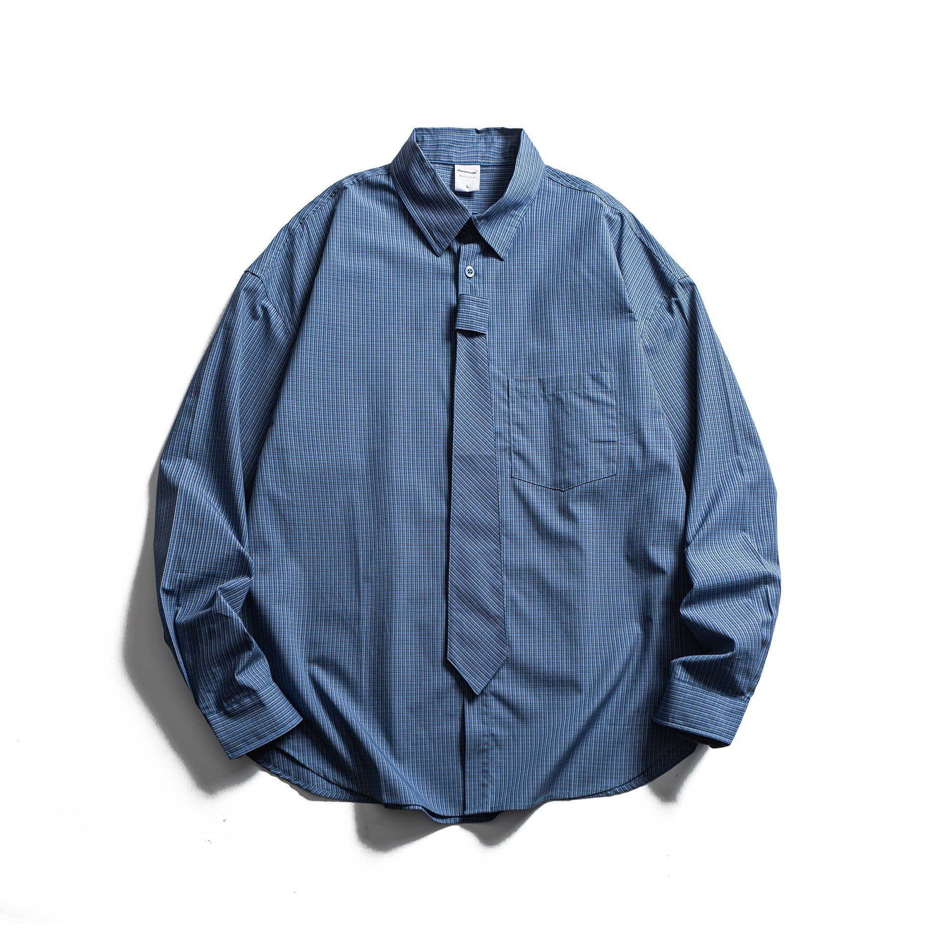Men's Checkered Long Sleeve Shirt with Integrated Tie Placket Chichicherry