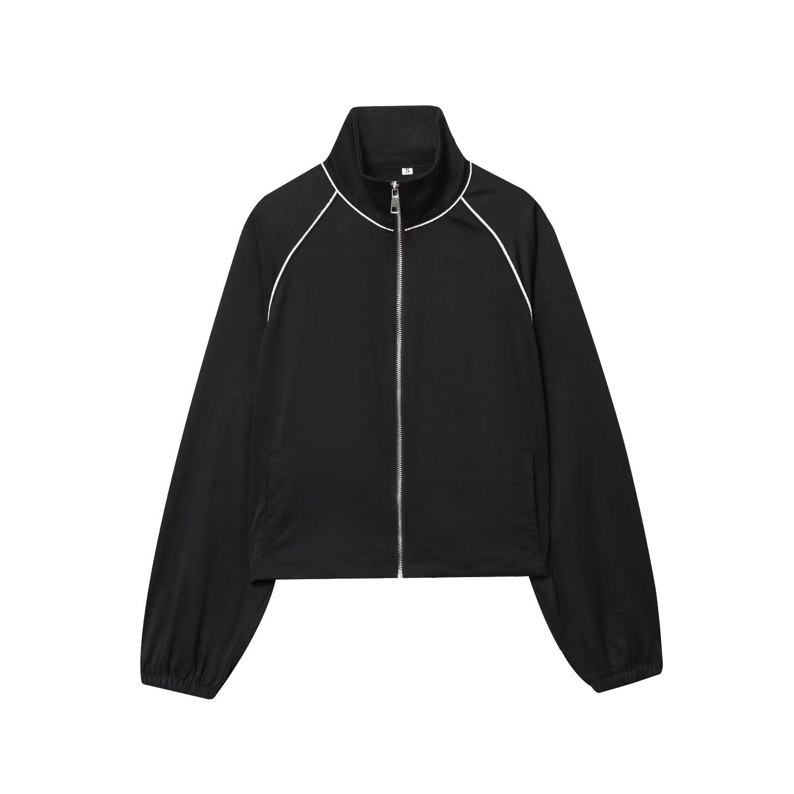 Women's Cropped Sportive Training Jacket with Stand-Up Collar and Contrast Piping Chichicherry