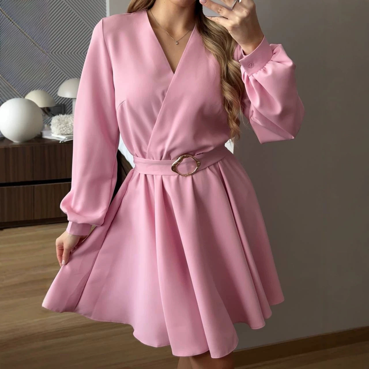 Damen Wickelkleid mit tailliertem Herzgürtel und voluminösem Swing-Rock Chichicherry