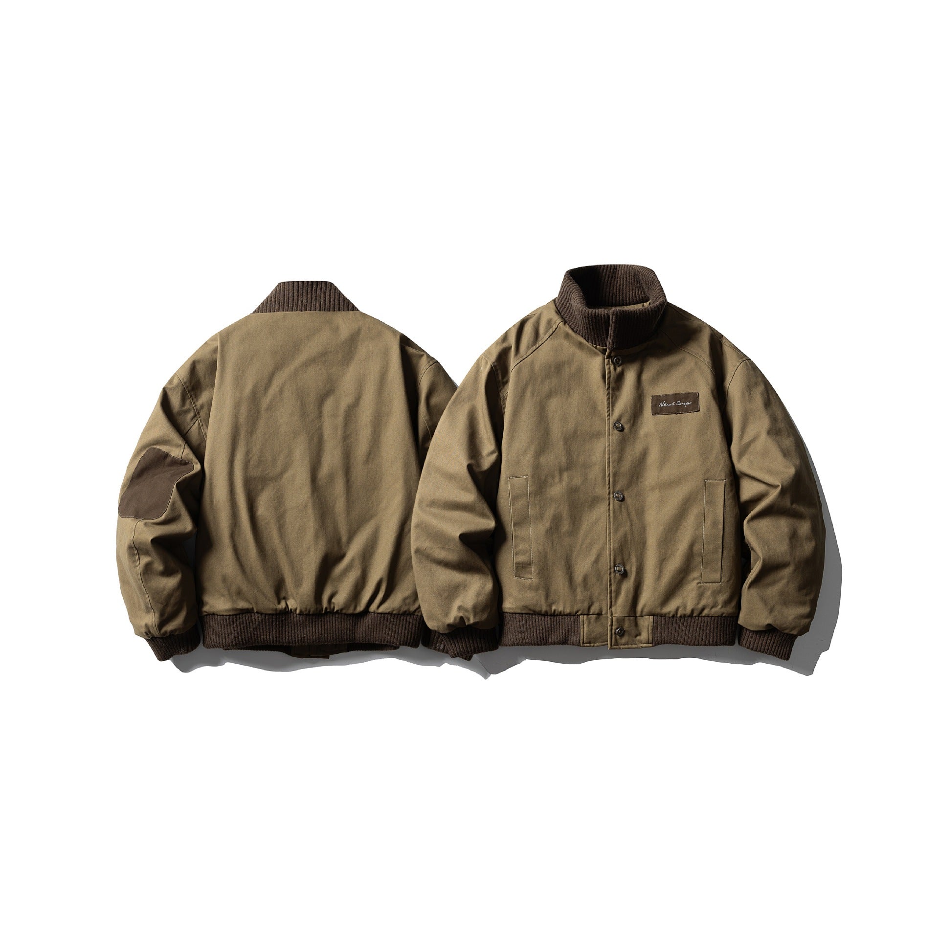 Men's Canvas Bomber Jacket with Ribbed Hem and High Stand Collar Chichicherry