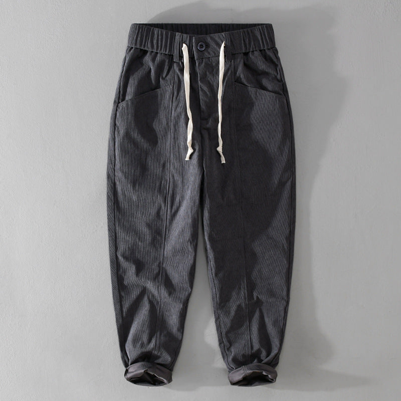 Men's Relaxed Cord Pants with Elastic Drawstring Waistband, Drawstring and Tapered Leg Chichicherry