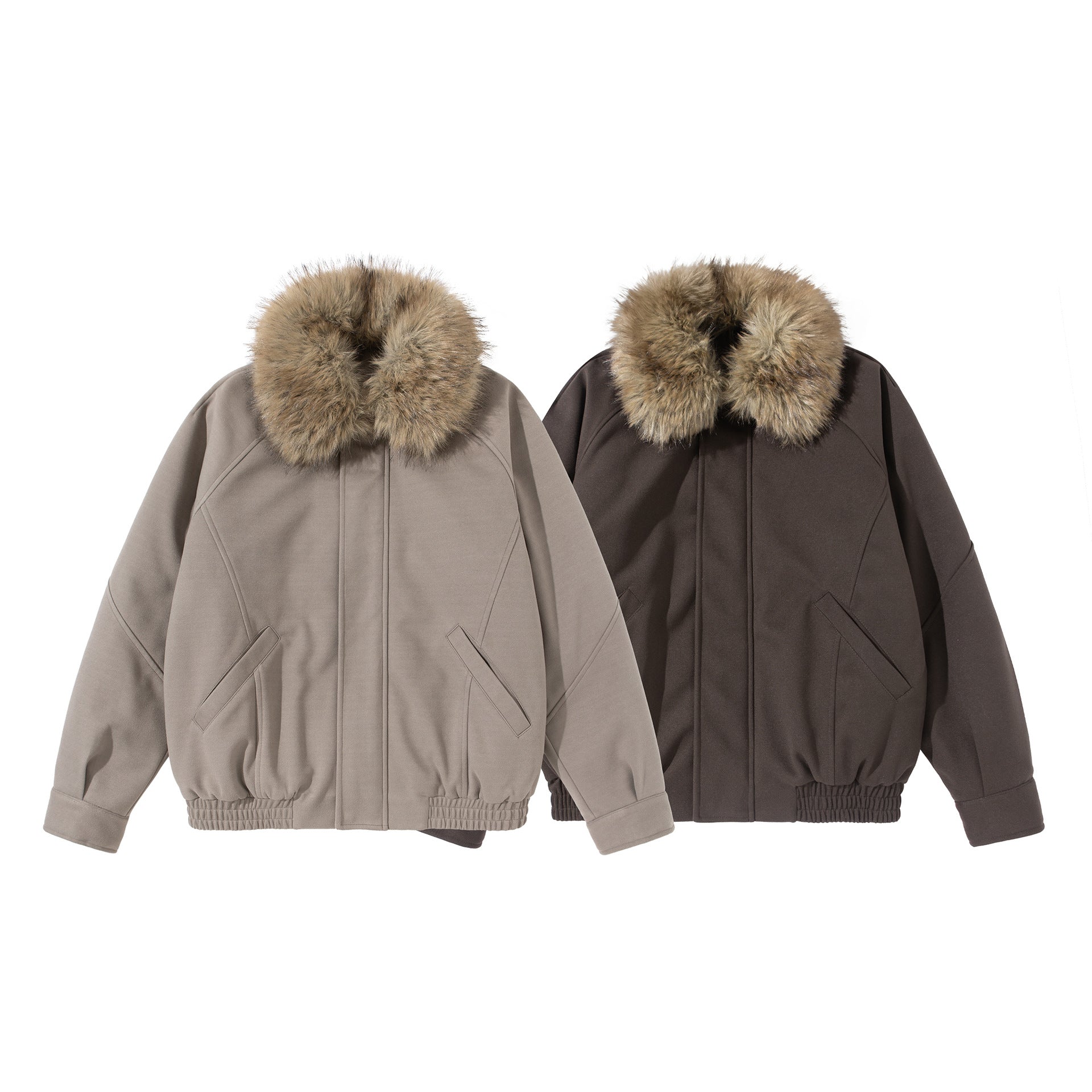 Women's boxy blouson with voluminous faux fur collar and elastic hem