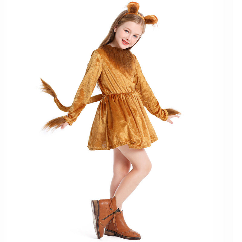 Girls Lion Costume with Fluffy Ear Accents and Swinging Skirt Chichicherry