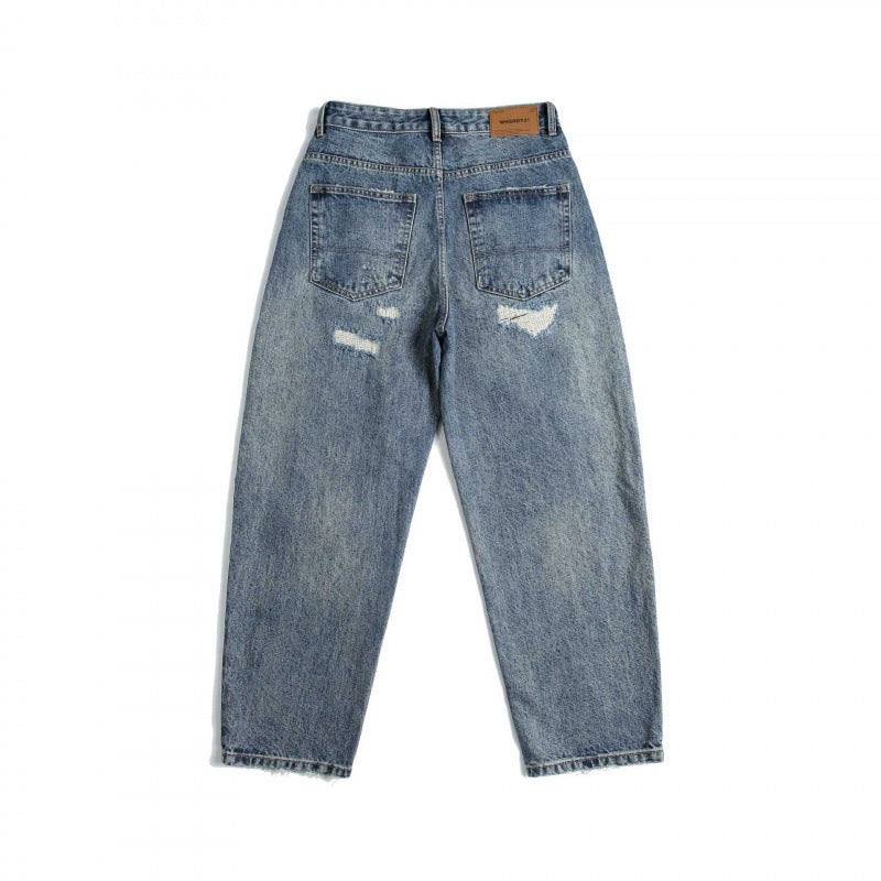 Women High-Waisted Baggy Jeans with Rips and Straight Leg Chichicherry