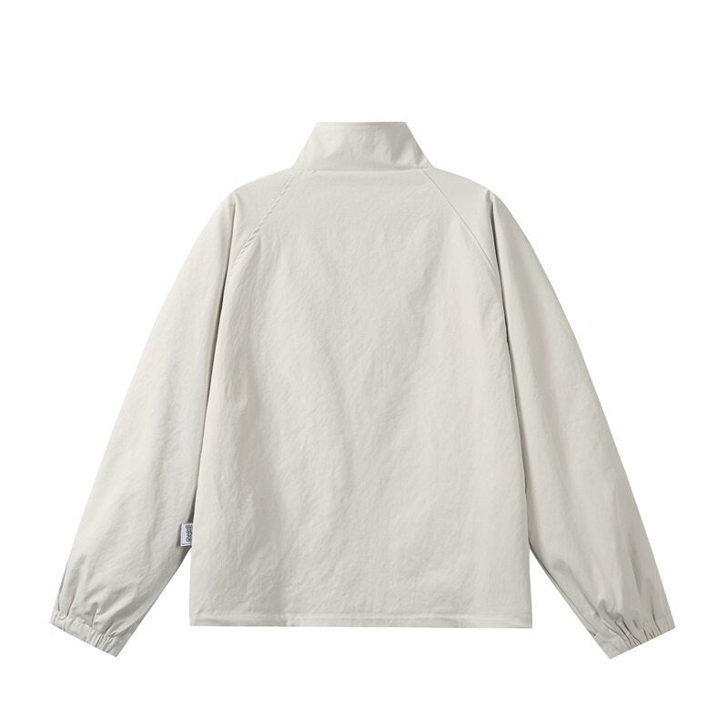 Men's lightweight transitional jacket in minimalist field style with high standing collar and hidden front flap Chichicherry