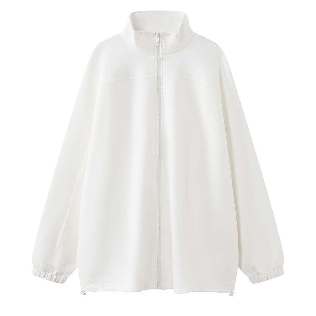 Women Oversize Zip Sweat Jacket with Stand Collar and Balloon Sleeves Chichicherry