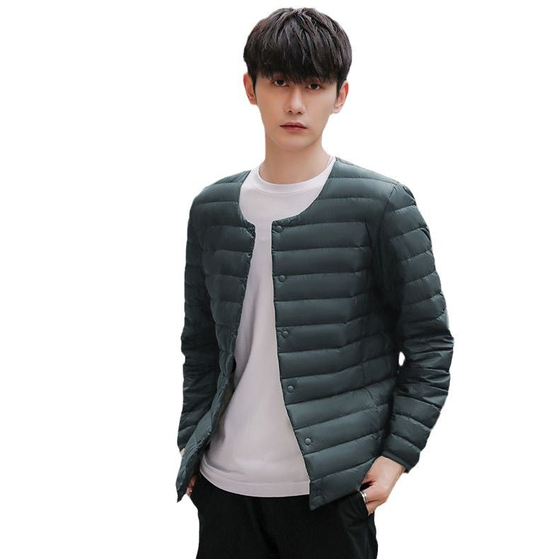 Men's collarless ultra-light quilted thermal jacket with snap button placket Chichicherry