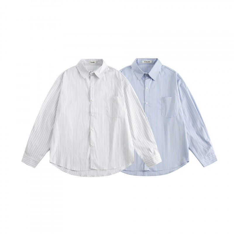Men's loosely falling boxy shirt with fine pinstripes and chest pocket Chichicherry