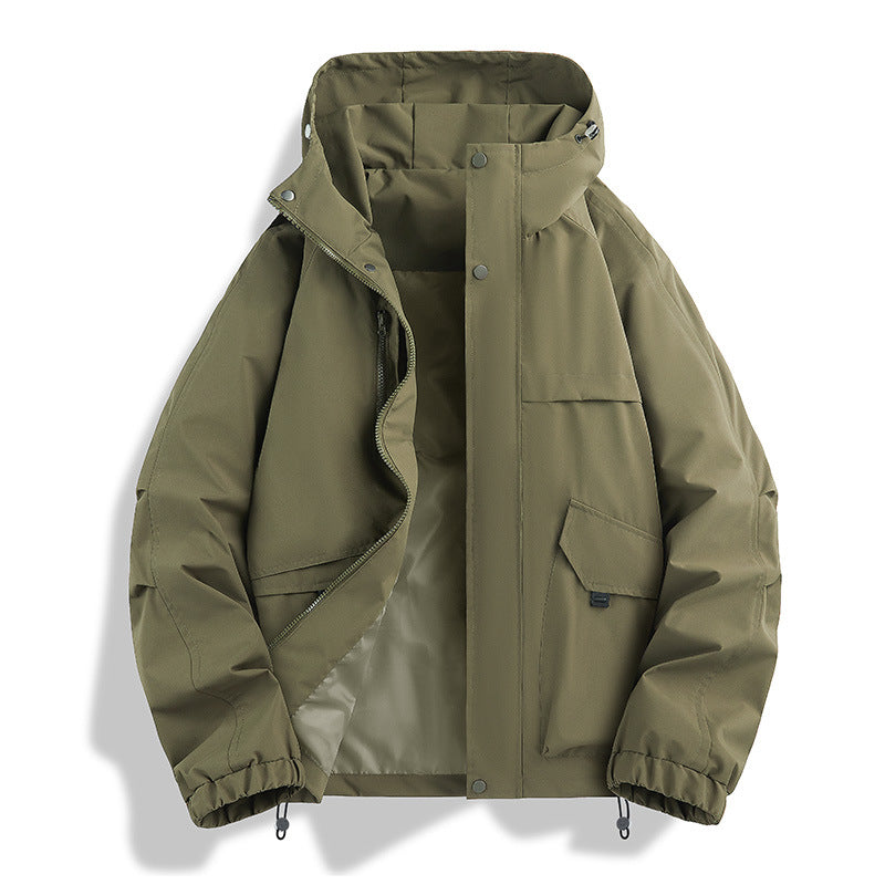 Unisex Leichte zweifarbige Wind- und Regenjacke mit Kapuze, Kordelzug und Reißverschlusstaschen Chichicherry