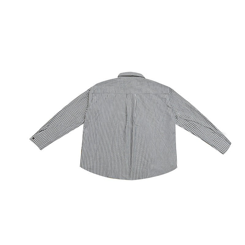Women's Wide Striped Shirt in Oversize Cut with Shirt Collar and Chest Pocket Chichicherry