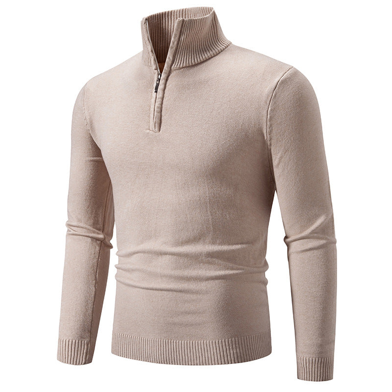 Men's Slim-Fit Half-Zip Mock Neck Fine Knit Sweater with Ribbed Collar Chichicherry