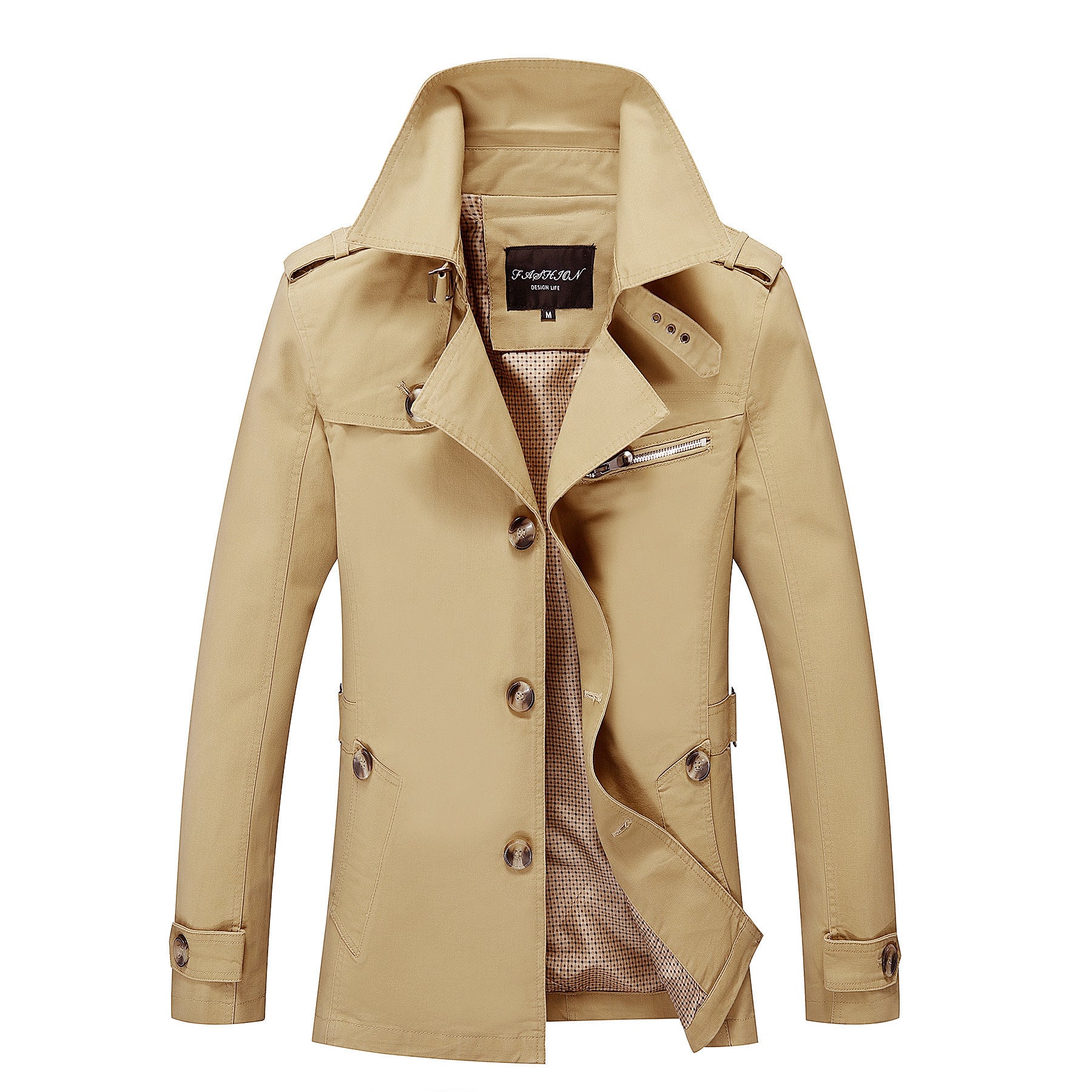 Men's mid-length canvas field parka with stand-up collar, shoulder epaulettes, and utility pockets.