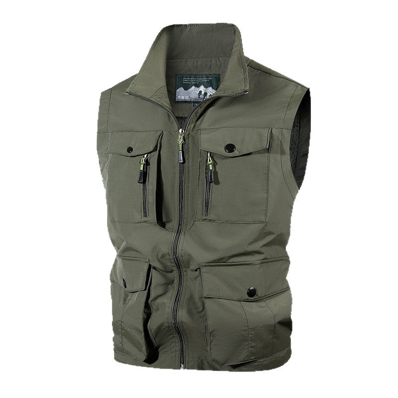 Men's multifunctional outdoor vest with multiple pockets and stand-up collar Chichicherry