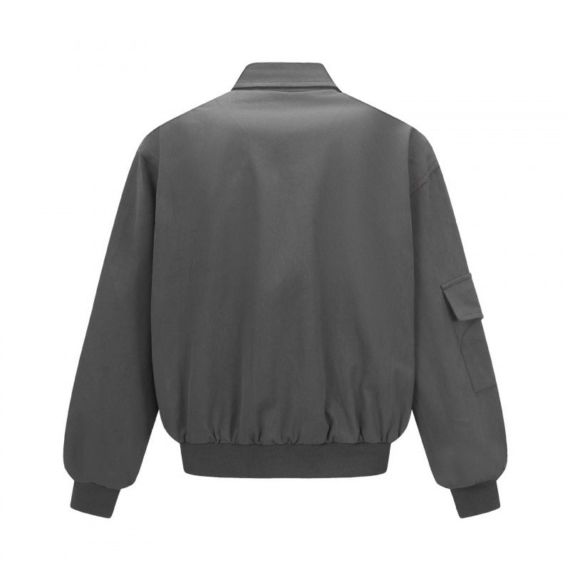 Unisex Oversize Bomber Jacket in Utility Style with Zipper, Flap Pockets and Ribbed Hem Chichicherry