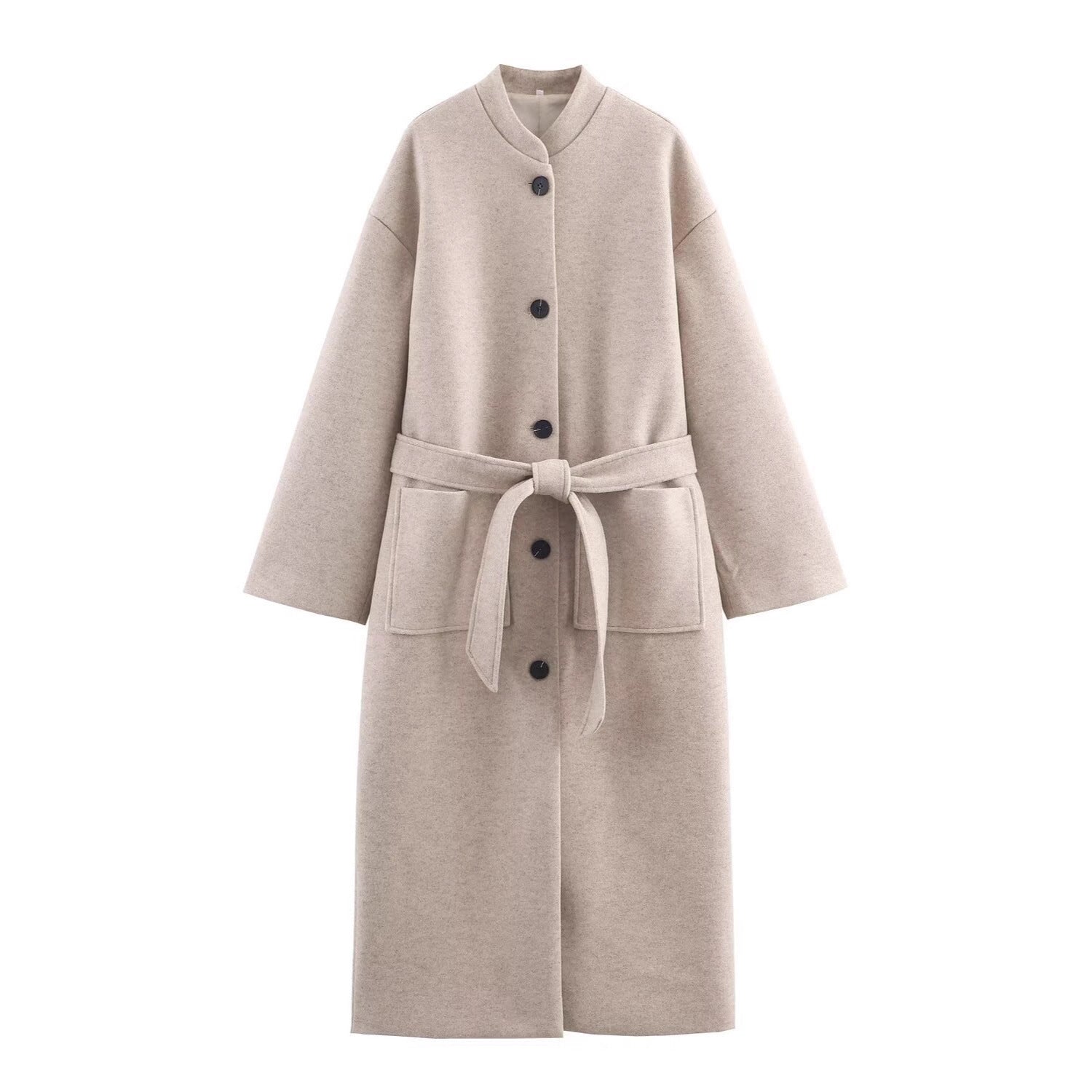 Women’s longer minimalist wool blend kimono coat with tie belt Chichicherry