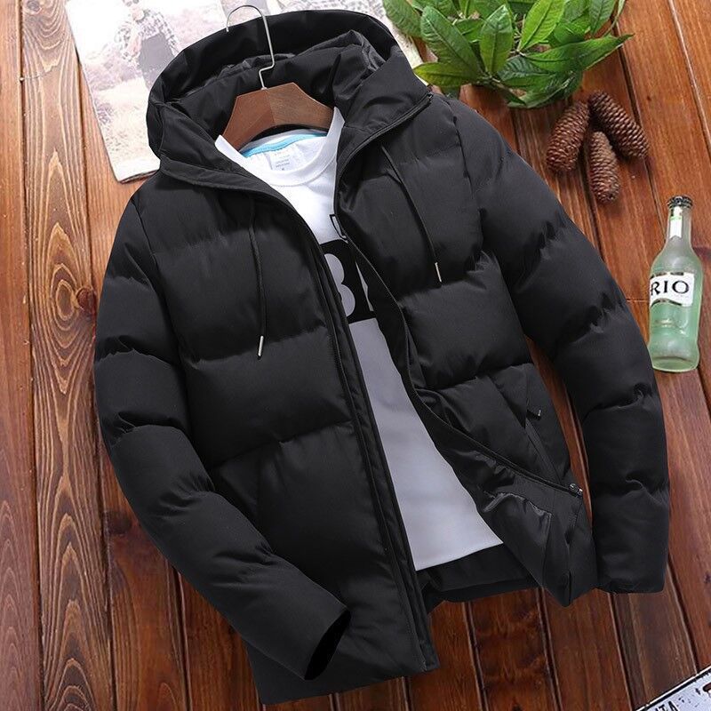 Men's padded hooded quilted jacket with windproof thermal filling and modern slim cut Chichicherry