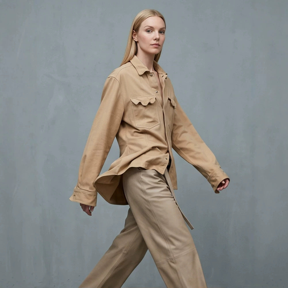 Women’s Utility Shirt Jacket with Patch Pockets and Relaxed Fit Chichicherry