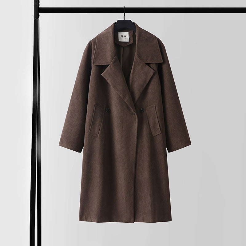 Women's Oversized Wool Blend Coat with Wide Lapel and Hidden Double Button Placket Chichicherry