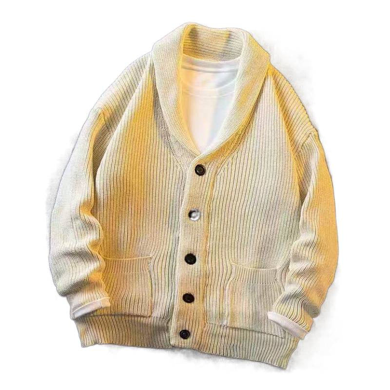 Herren Schalkragen-Cardigan aus grobem Rippstrick mit Taschen & Knopfleiste Chichicherry