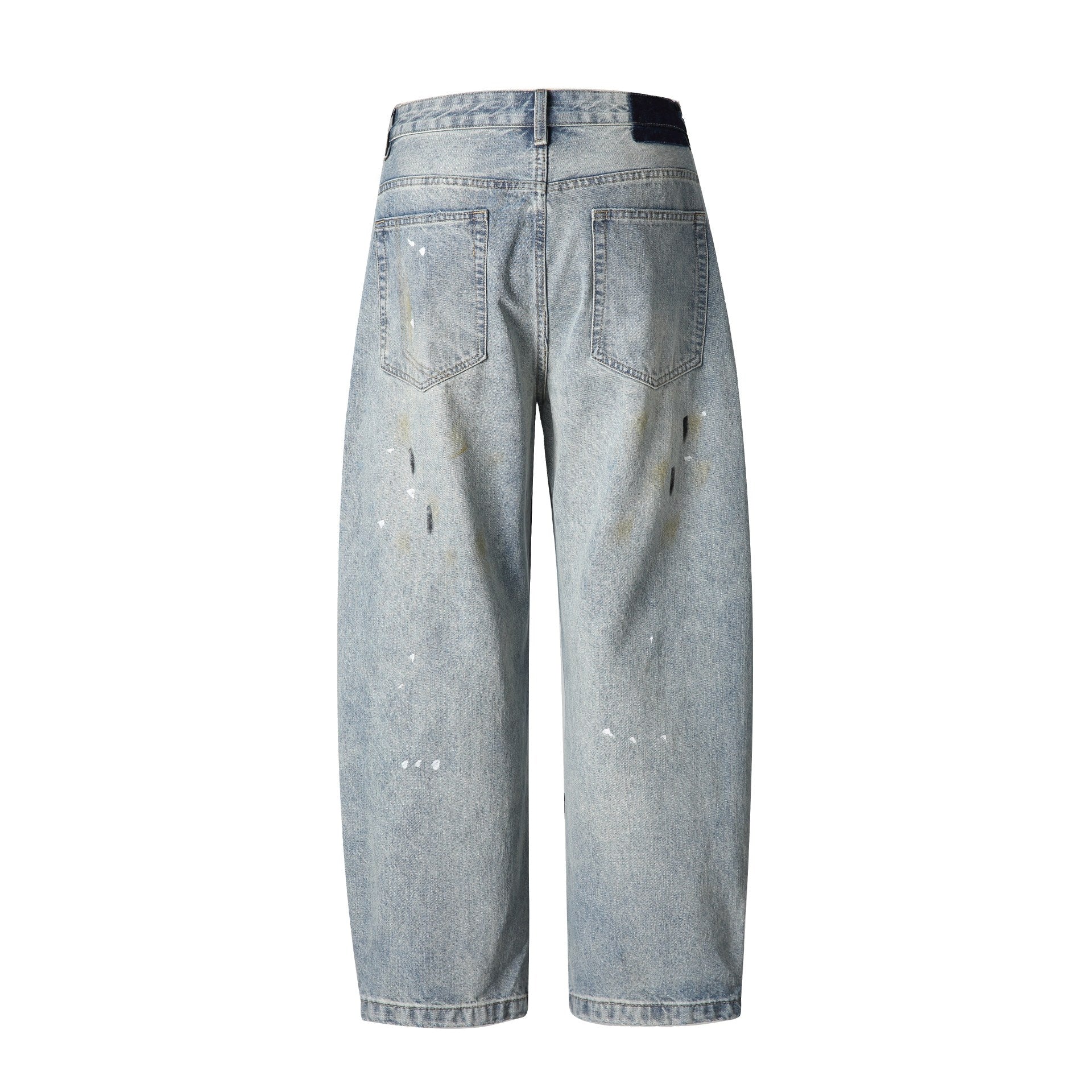 Unisex Casual Relaxed-Fit Jeans with High Waist and Paint-Distress Chichicherry