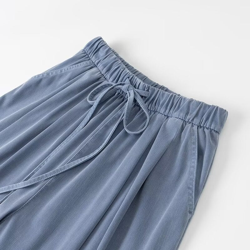 Women Wide Palazzo Pants with High Elastic Band, Drawstring and Side Pockets Chichicherry