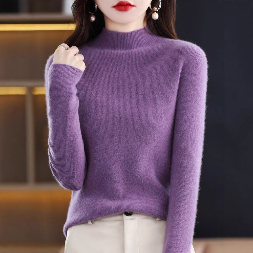 Women's slim fit mock neck sweater made of cashmere-like fine knit Chichicherry