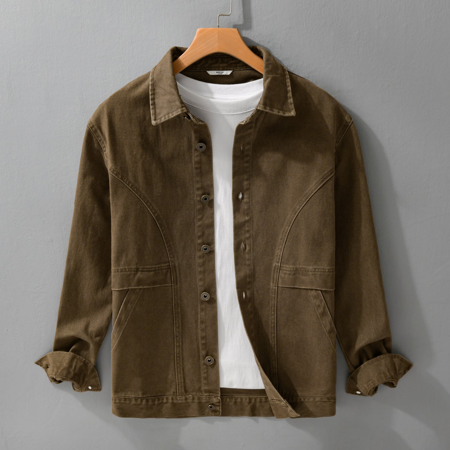 Men's robust canvas work jacket with front pockets and distinctive decorative seams Chichicherry