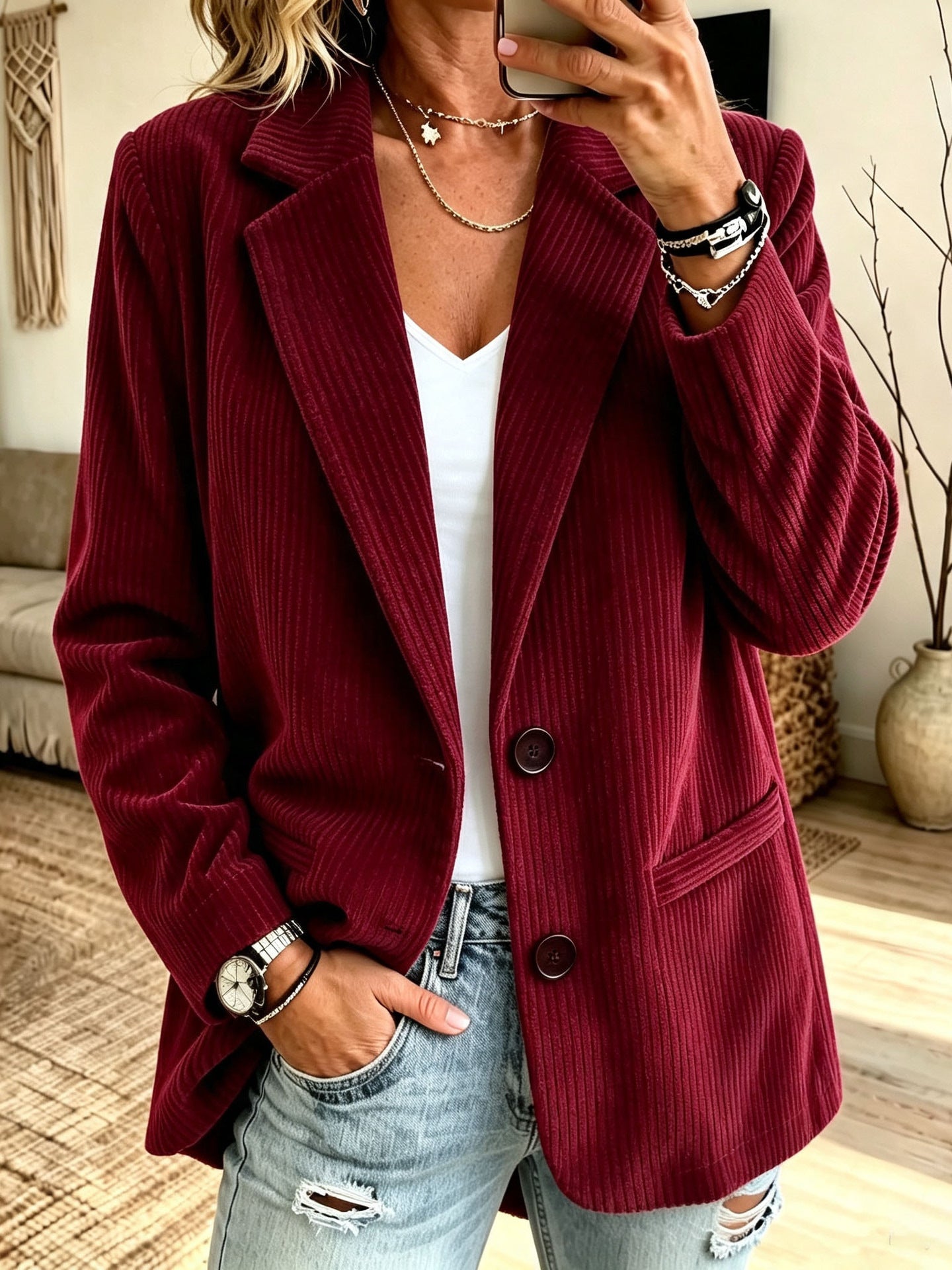 Women’s cord blazer with pinstripe look and oversized cut Chichicherry