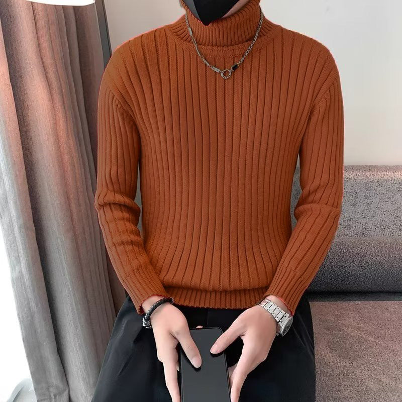 Herren Enganliegender Gerippter Rollkragenpullover aus Feinstrick Chichicherry