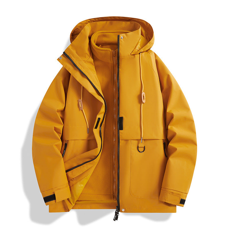 Men's Multi-layer Softshell Utility Jacket with Integrated Fleece Inner Jacket, Drawstring Hood and Multi-functional Pockets Chichicherry